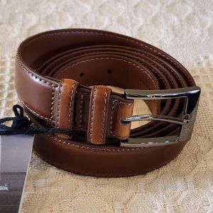 Mio Marino Men Genuine Leather 58" Brown Dress Belt with Single Prong Buckle